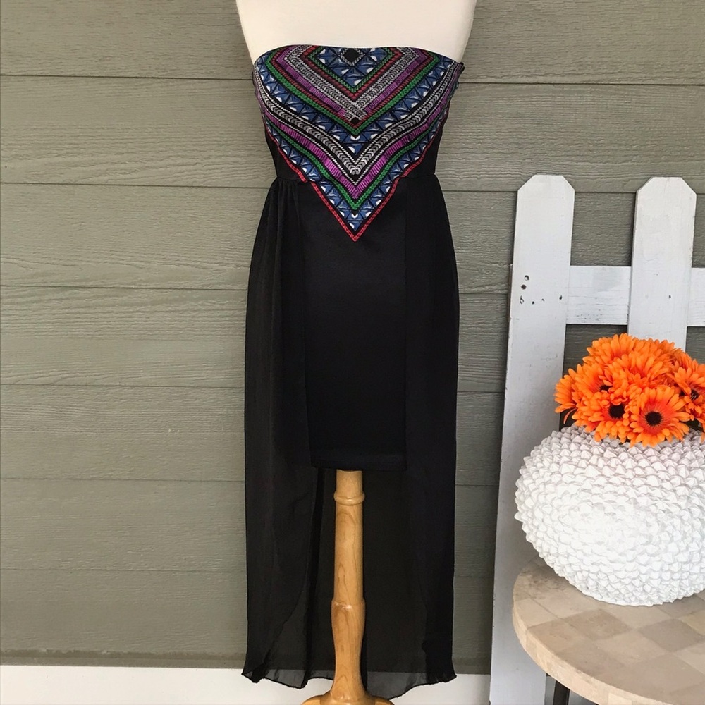 Black Tribal Body Central Strapless Maxi Mini Dress